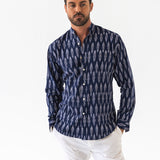 NAVY LINE IKAT WOVEN COTTON SHIRT