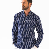 NAVY LINE IKAT WOVEN COTTON SHIRT