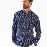 NAVY LINE IKAT WOVEN COTTON SHIRT