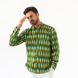 GREEN TULSI  IKAT WOVEN COTTON SHIRT