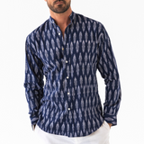 NAVY LINE IKAT WOVEN COTTON SHIRT