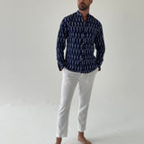 NAVY LINE IKAT WOVEN COTTON SHIRT